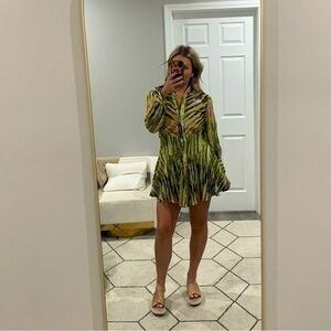 NWT Devotion Twins Dress Button Down Mini in Jungle Striped Green Multi